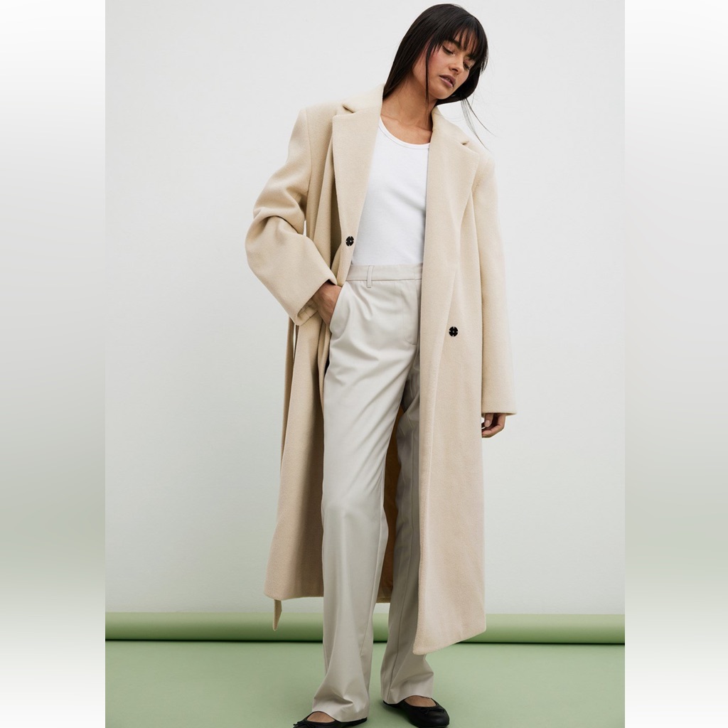 Na-Kd Classic Belted Coat In Beige. Nwot